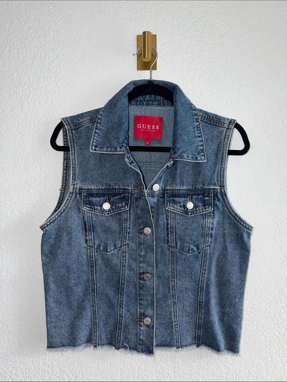GUESS Washed Blue Denim Button-Up Vest